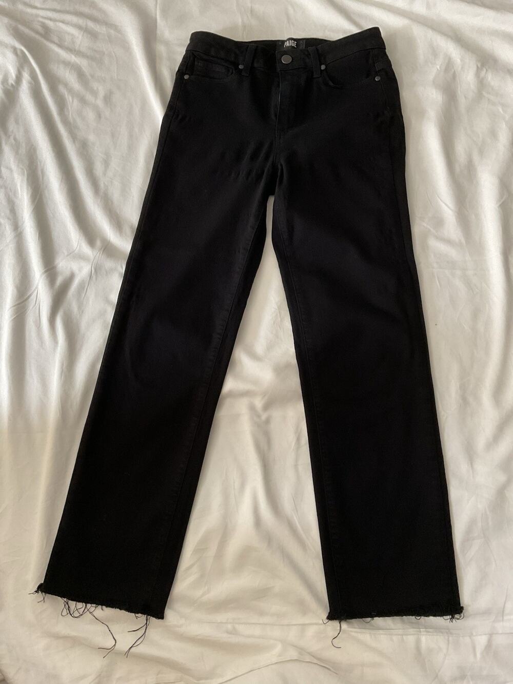 PAIGE Women’s Straight Jeans Black Dark Wash Stretch High-Rise 5-Pocket Size 27